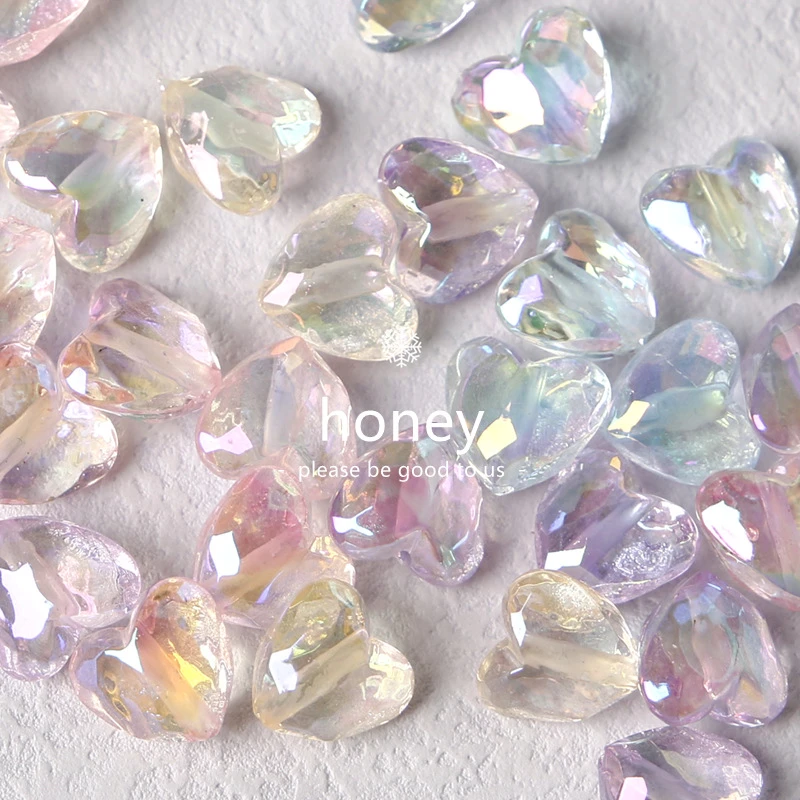 彩色切面闪闪水晶爱心玻璃散珠桃心珠子diy手工串珠手链材料配件