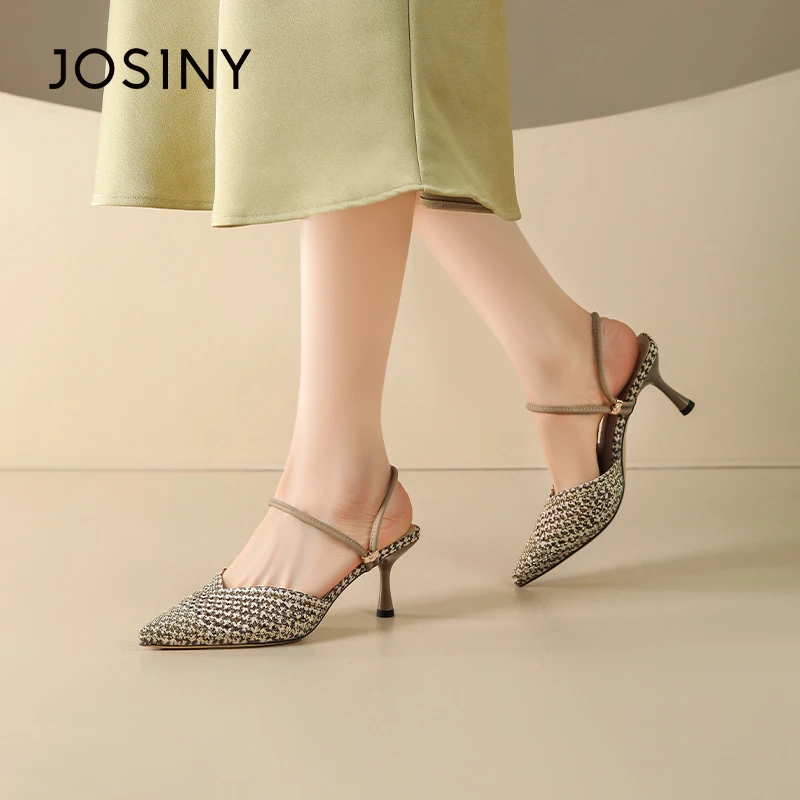 卓诗尼2024夏季一字带尖头韩版百搭细跟气质浅口高跟鞋411A32562