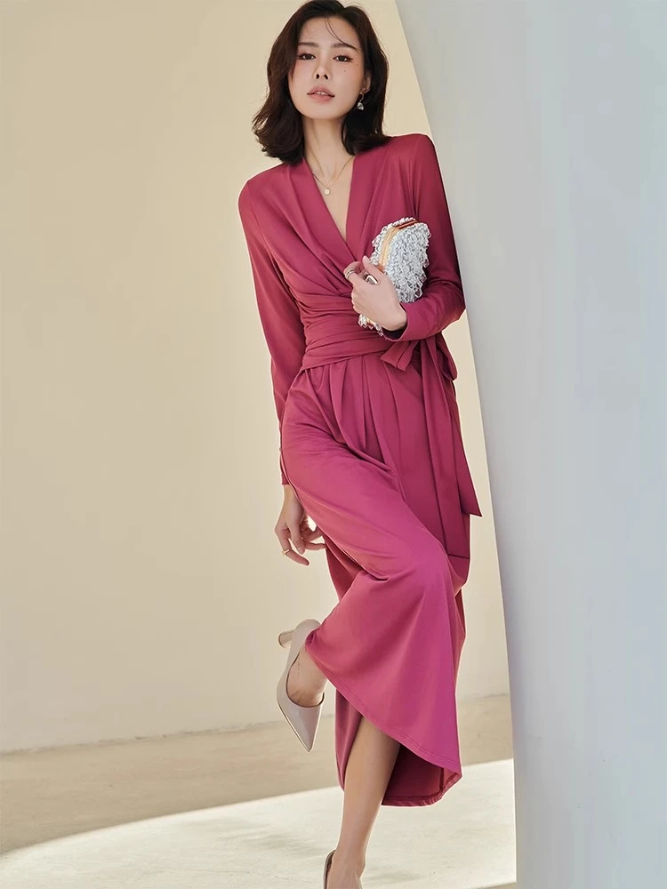 法式名媛连衣裙轻奢春秋季新款女装气质收腰显瘦性感优雅时尚长裙