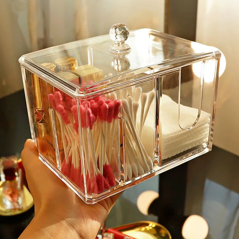 棉签收纳盒化妆卸妆棉带盖防尘透明美妆蛋收纳粉扑口红化妆品盒子