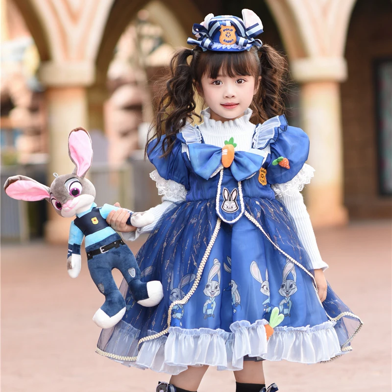 【朱迪警官】女童冬季新款兔子警官毛衣裙假两件洛丽塔公主蓬蓬裙潮