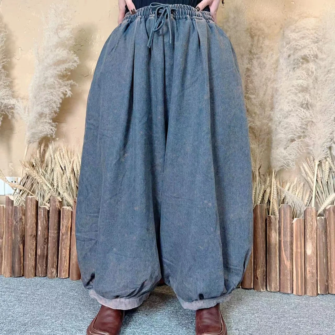 2023冬季新款时尚炒色做旧灯笼裤夹棉棉裤3217