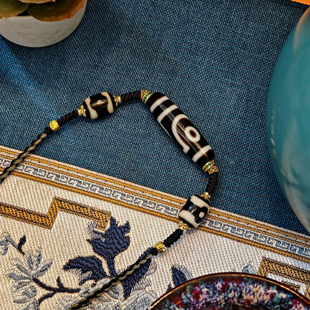 【吾珠】建成黑白5A如意两眼套装玛瑙项链40+