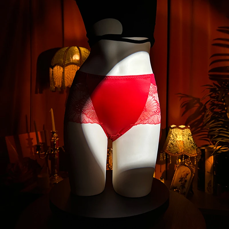 曼祖琪蕾丝内裤女士红色本命年结婚生日送老婆性感中腰短裤大码