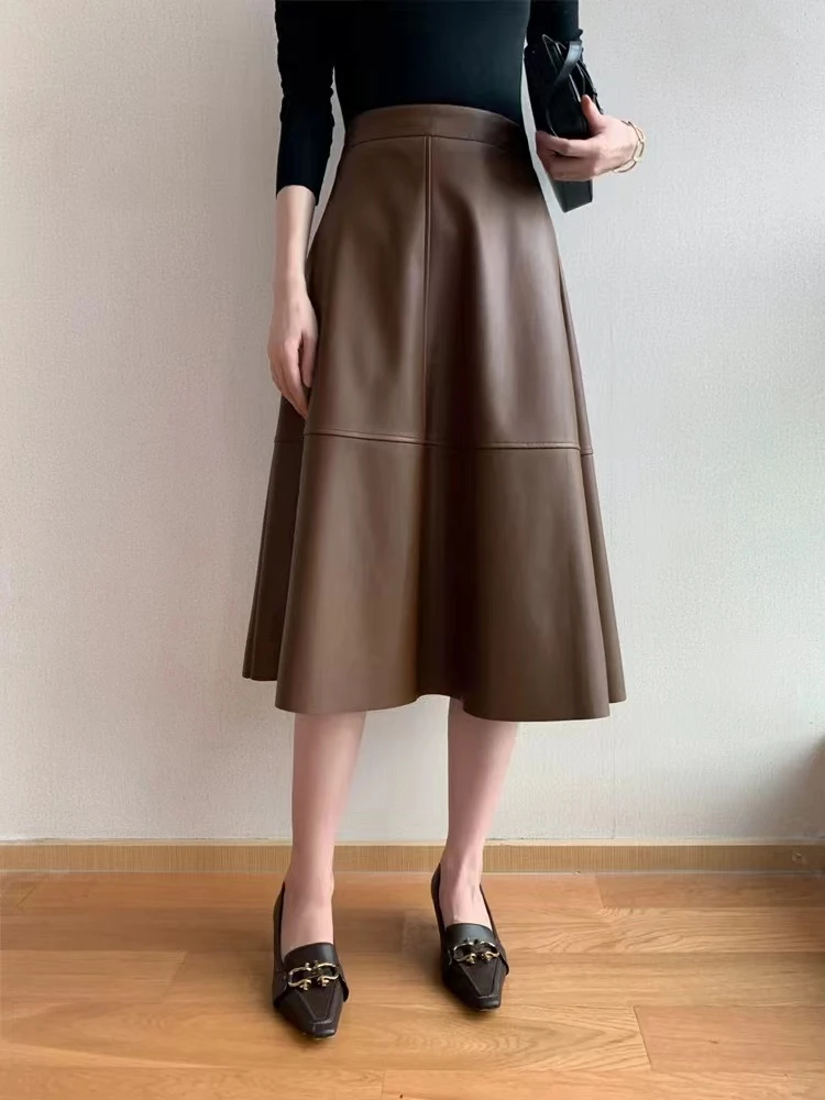 【H56】pu皮半身裙女秋季高腰a字长裙子垂感半裙大摆伞裙