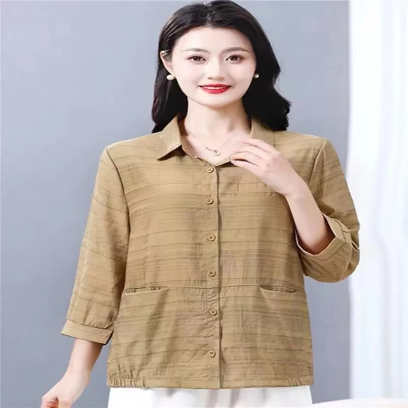 【C345】春秋款洋气质时尚宽松大码休闲衬衫