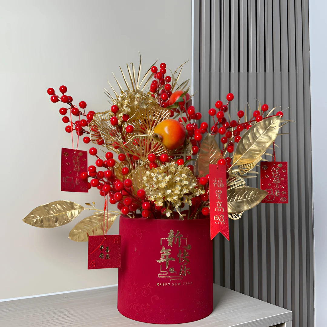 红果发财果福桶新居乔迁摆件客厅装饰品店铺摆设