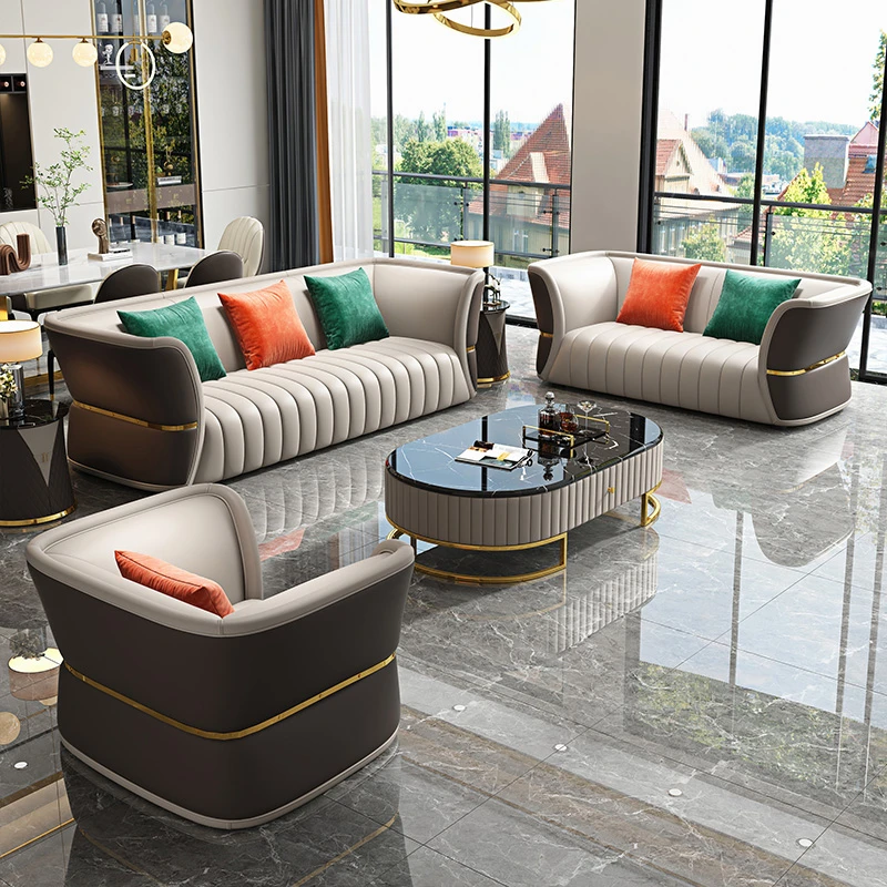 美尚优的轻奢真皮沙发家具高档别墅全屋定制大户型客厅网红皮沙发