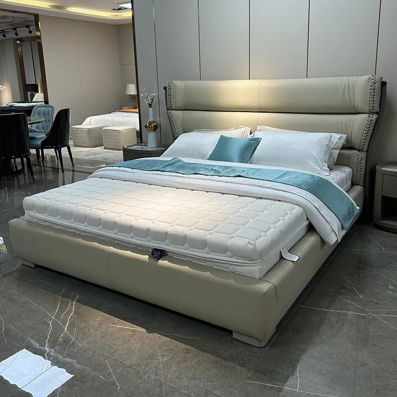 美尚优的头层牛皮床 现代简约ins风双人婚床主卧储物床轻奢