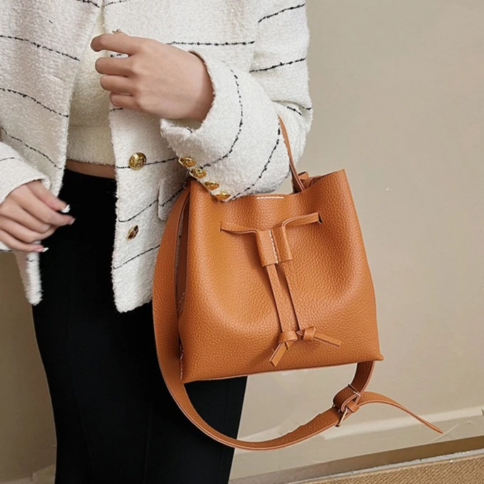 上新DIY手工包pu皮质抽绳水桶包材料包自制韩大胃王手提单肩女包