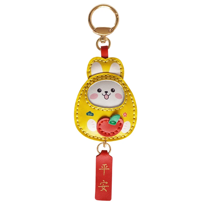 diy纯手工缝制牛皮可爱生肖兔子合金钥匙扣汽车平安好运趣味挂件
