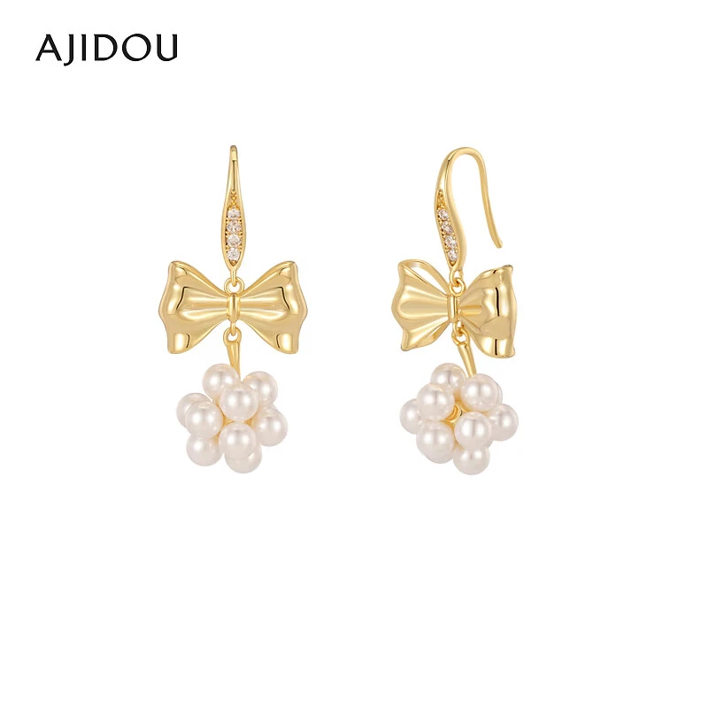 合金仿珍珠耳饰 AJIDOU阿吉豆甜美时尚可爱蝴蝶结耳环【24】