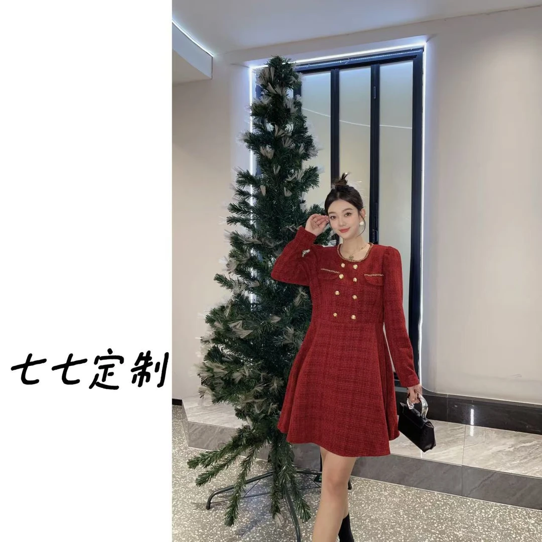 小香高定粗花尼经典显瘦连衣裙8105