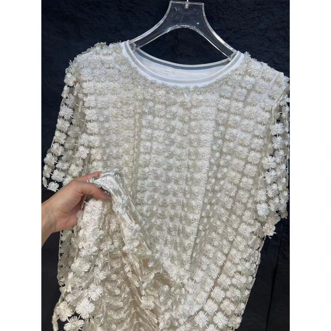 高级感立体花朵刺绣女气质轻奢中长款连衣裙SK0909