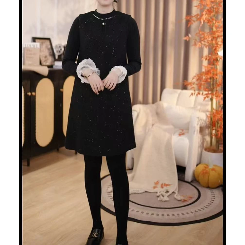 新款法式赫本风高级小黑裙收腰显瘦小香风马甲连衣裙041-3气质