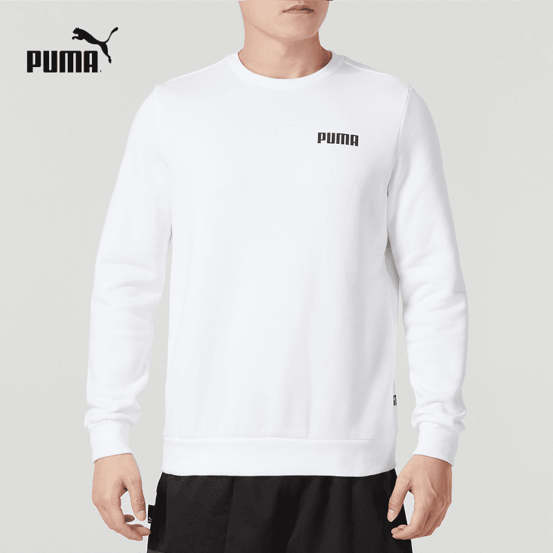 PUMA彪马卫衣男长袖套头衫新款白色圆领加绒健身训练运动服848737