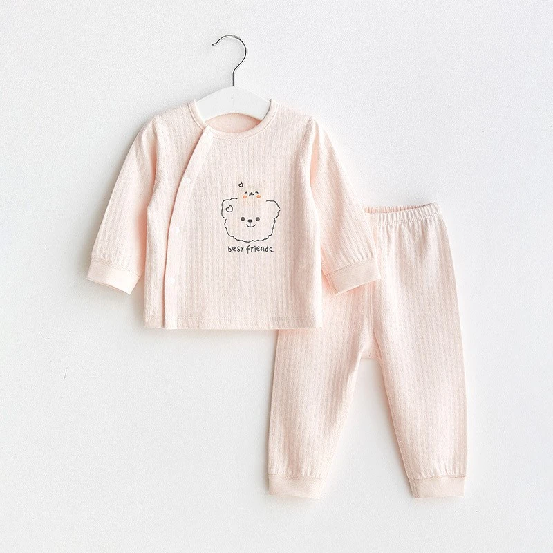 婴儿套装纯棉高腰护肚宝宝秋衣秋裤可开扣分体两件套家居服