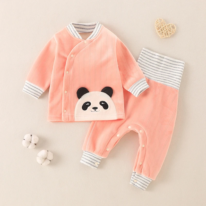 婴儿套装秋冬款保暖内衣加绒加厚冬装两件套分体宝宝衣服暗扣开档