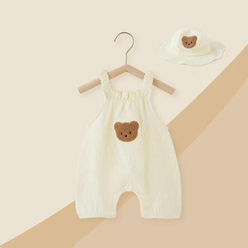 婴儿连体衣夏季薄款背心哈衣纯棉新生儿纱布衣服宝宝夏装带帽衣服