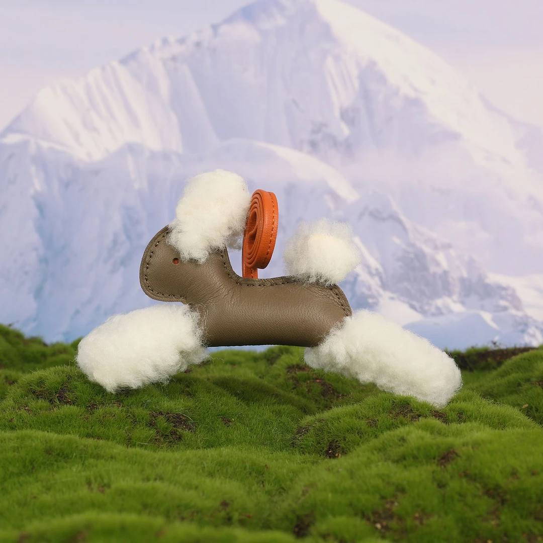 小兔子挂件手工真皮包包挂饰女汽车后视镜毛绒吊饰羊羔毛