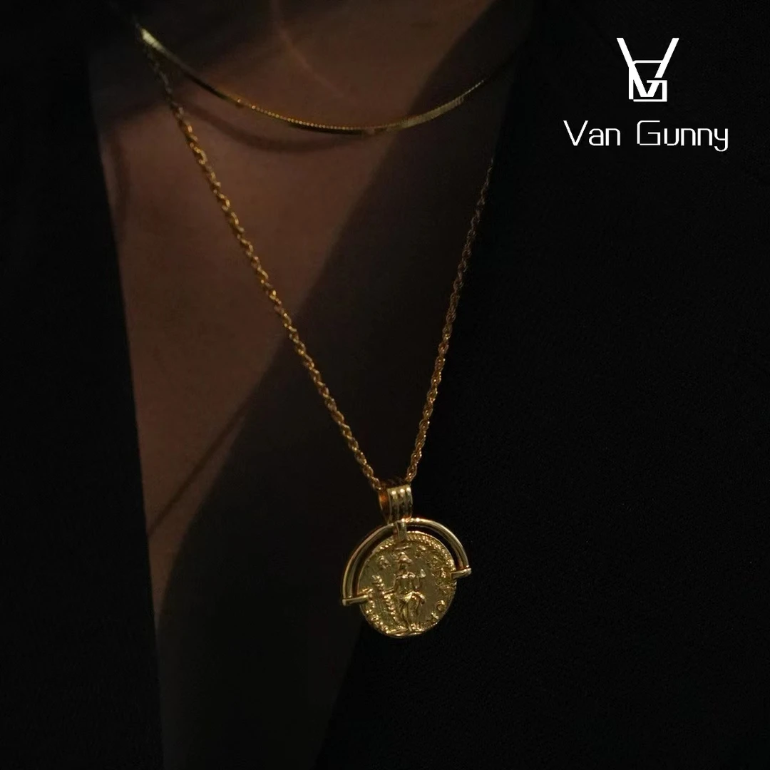 链子925银 《罗马硬币》项链时尚轻奢小众圆牌项链毛衣链S.N-1023G