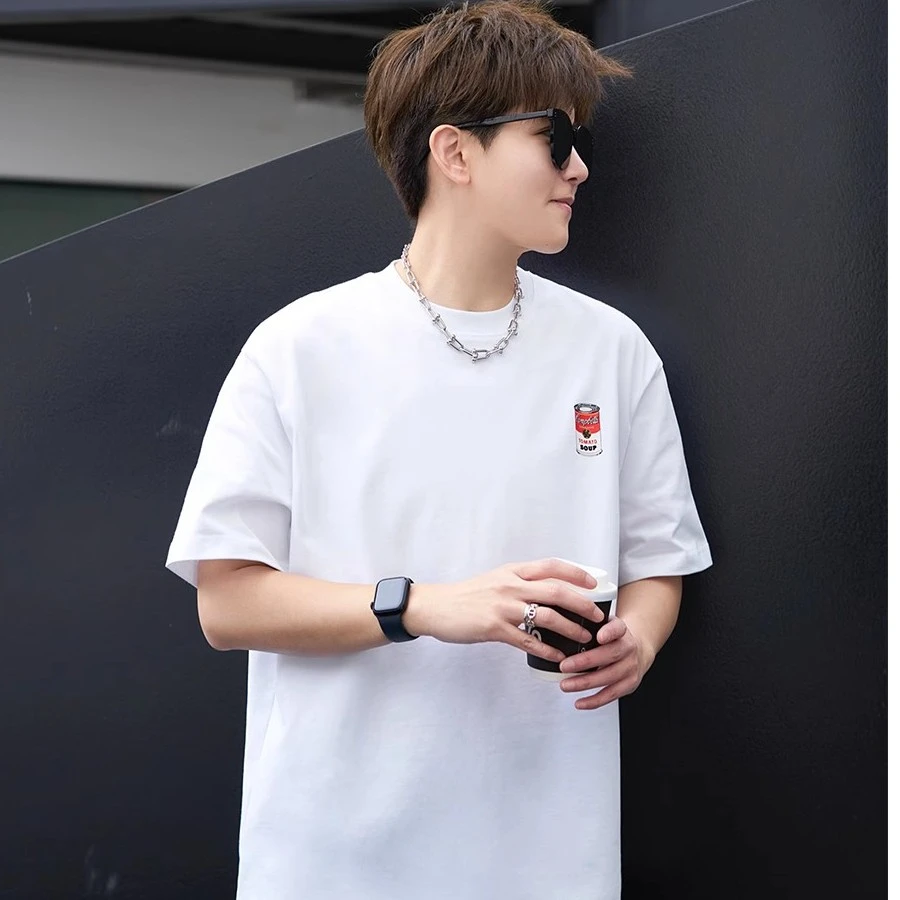 Cookawu2024夏季恶搞金宝汤罐头白色不透短袖T恤男女中性纯棉半袖