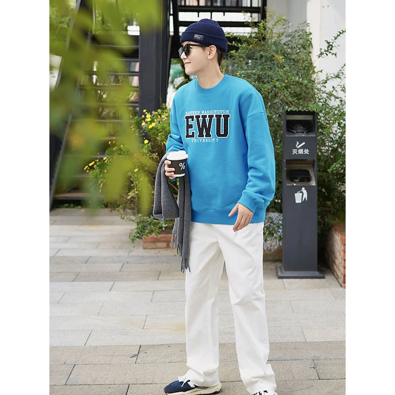 Cookawu2023秋冬侧腰半松紧加厚粗斜纹打褶棉白色休闲长裤百搭ins