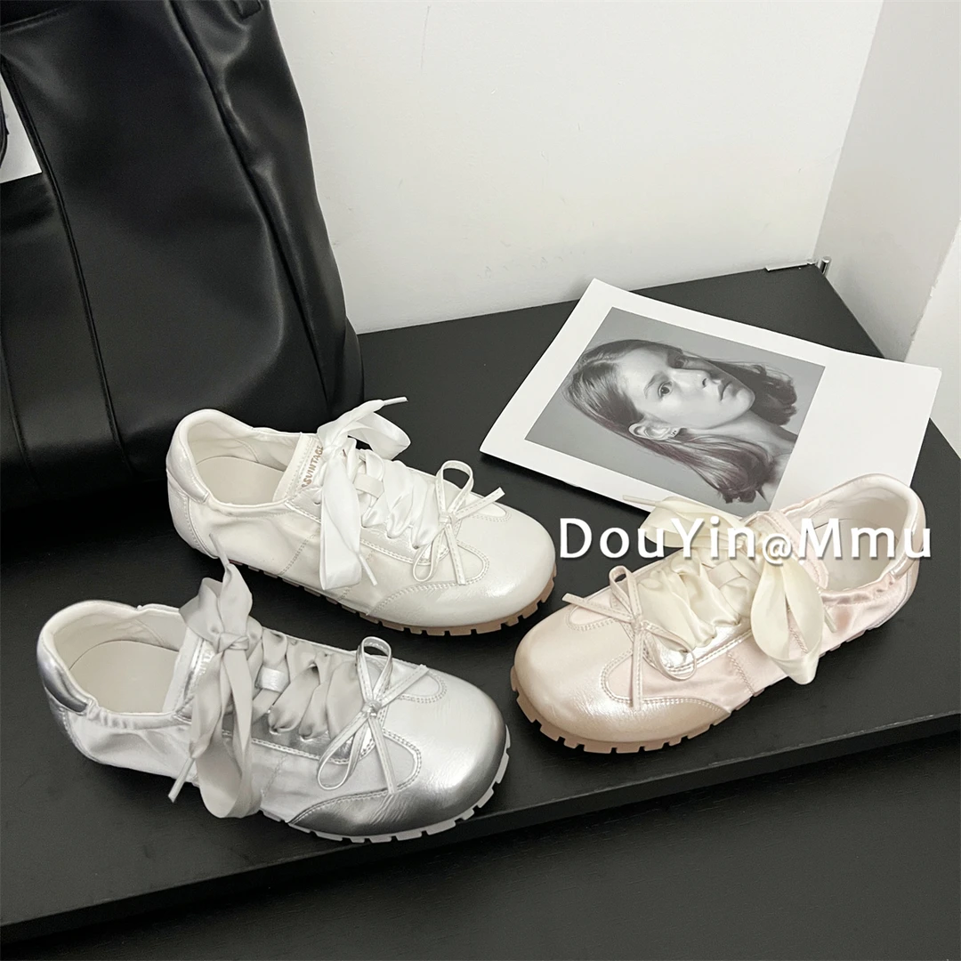 【Mmu】蝴蝶结芭蕾风休闲鞋春夏时尚百搭透气学生小白鞋女
