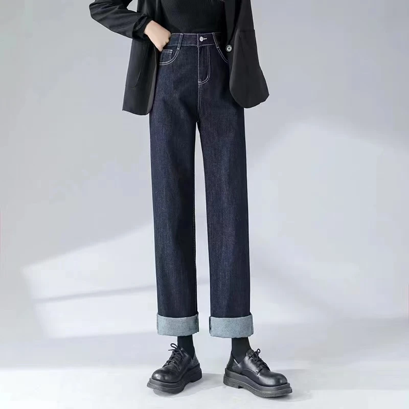 【活性印染不掉色】高腰直筒微阔腿春季新款宽松牛仔裤1728显瘦时尚