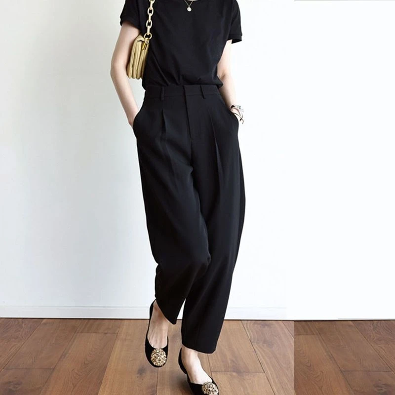 哈伦裤女2025春夏新款韩版高腰显瘦垂感九分西装裤宽松休闲阔腿裤