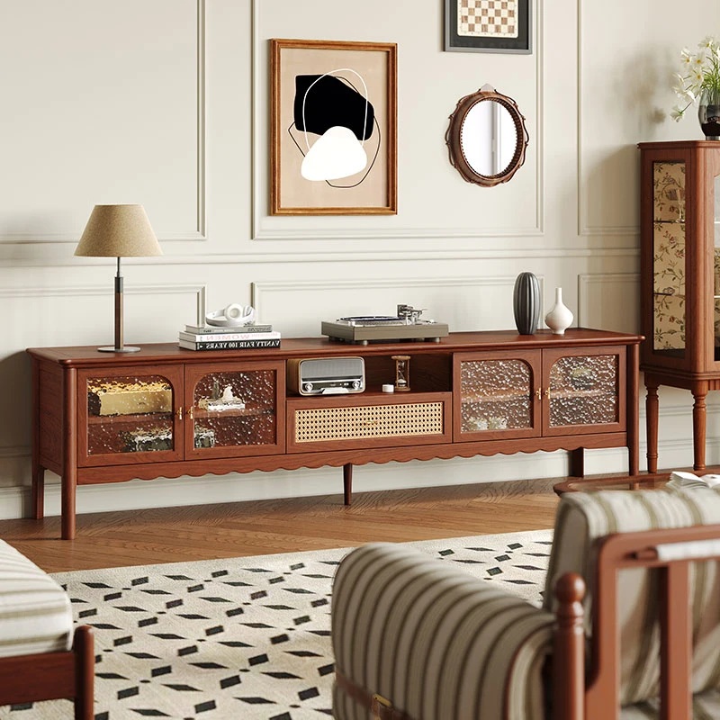 实木电视柜茶几组合客厅美式收纳储物柜法式复古风地柜FG230706