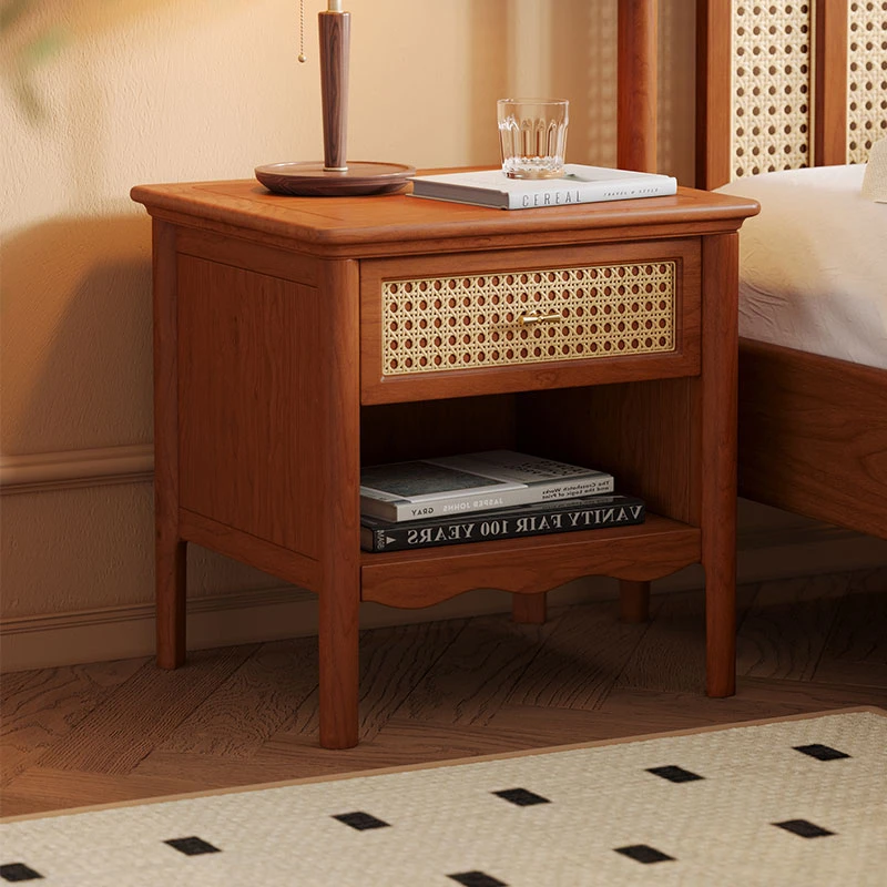 实木床头柜小型家用卧室北欧复古日式收纳柜床边小柜子FG230716