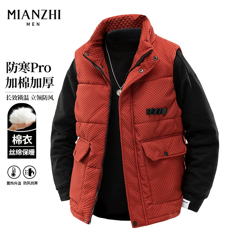 棉致红色棉马甲外套男士秋冬季新款加厚保暖工装背心美式潮流坎肩