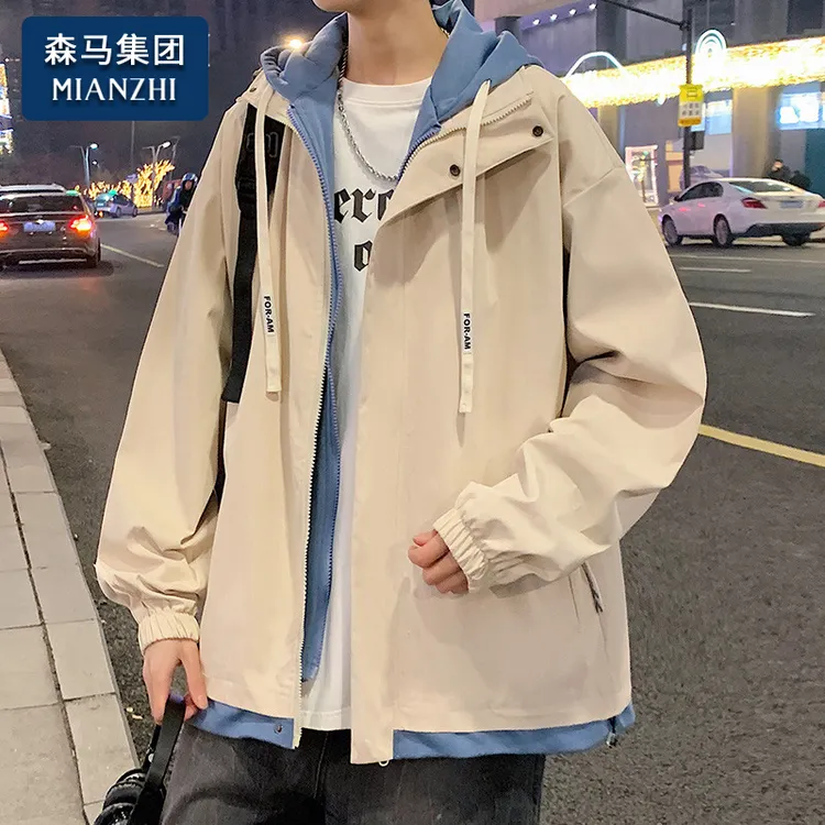 2025新品棉致男士外套春秋季新款假两件衣服工装潮牌男生冲锋夹克