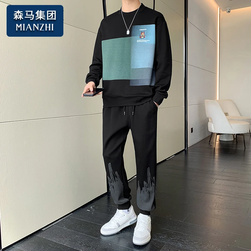 2025新品棉致休闲运动套装男士春秋季新款圆领卫衣两件套搭配男装