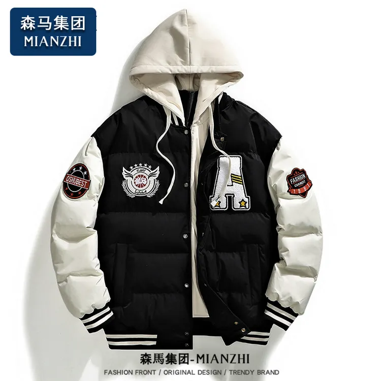 森马集团棉致假两件棒球服棉衣男士冬季加厚防寒潮牌男生外套棉服