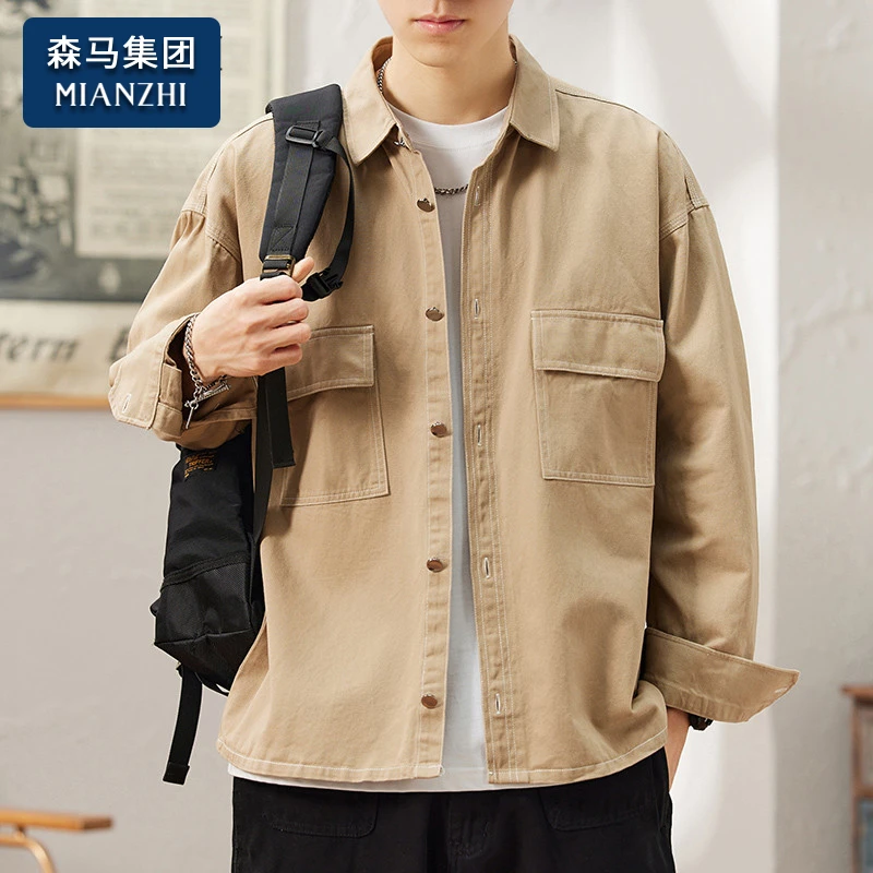 2025新品棉致男士长袖衬衫秋冬季潮牌男款痞帅日系休闲工装衬衣