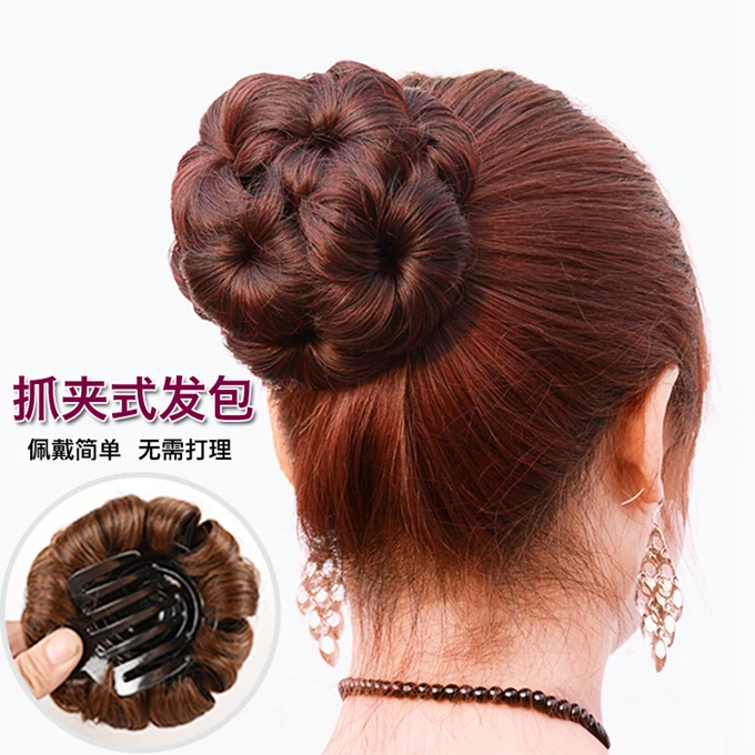 假发女丸子头盘发器头花盘头花苞发饰抓夹式卷发包假发发包九朵花