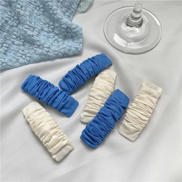 敲好看的克莱因蓝发夹~ins褶皱刘海夹布艺边夹甜美百搭少女发饰韩