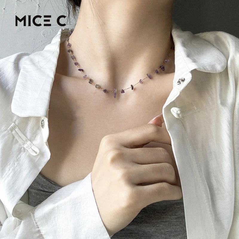 钛钢项链 紫超项链 仿水晶 欧美简约挂脖紫色韩版手工 40+5cm