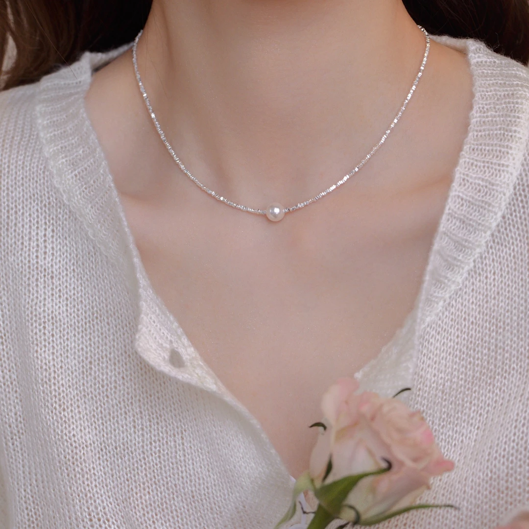 合金项链 MICC 【浮光项链】 精工品质极细碎银仿珍珠轻奢女 40+5cm