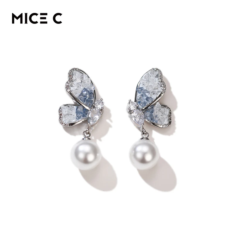 合金耳饰 MICC925银针【春日浪漫耳钉】蝴蝶仿珍珠超仙轻奢时尚精致