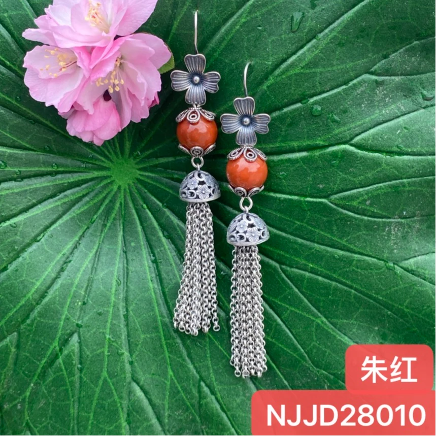 合金耳饰 合金耳饰娜家国风朱红耳坠NJJD（28010）气质古典民族风