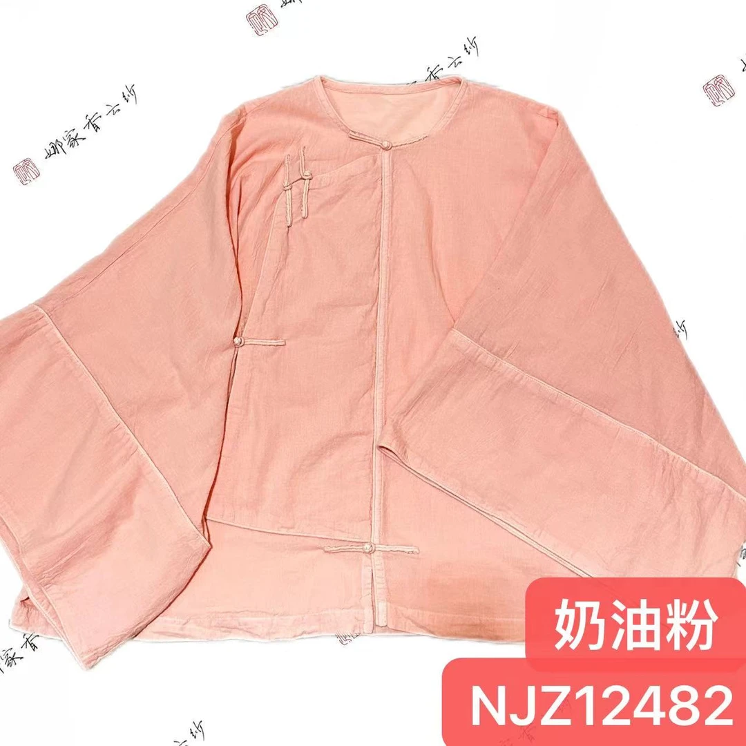 娜家国风棉麻圆领斜襟盘扣上衣NJZ（12482）复古宽松休闲