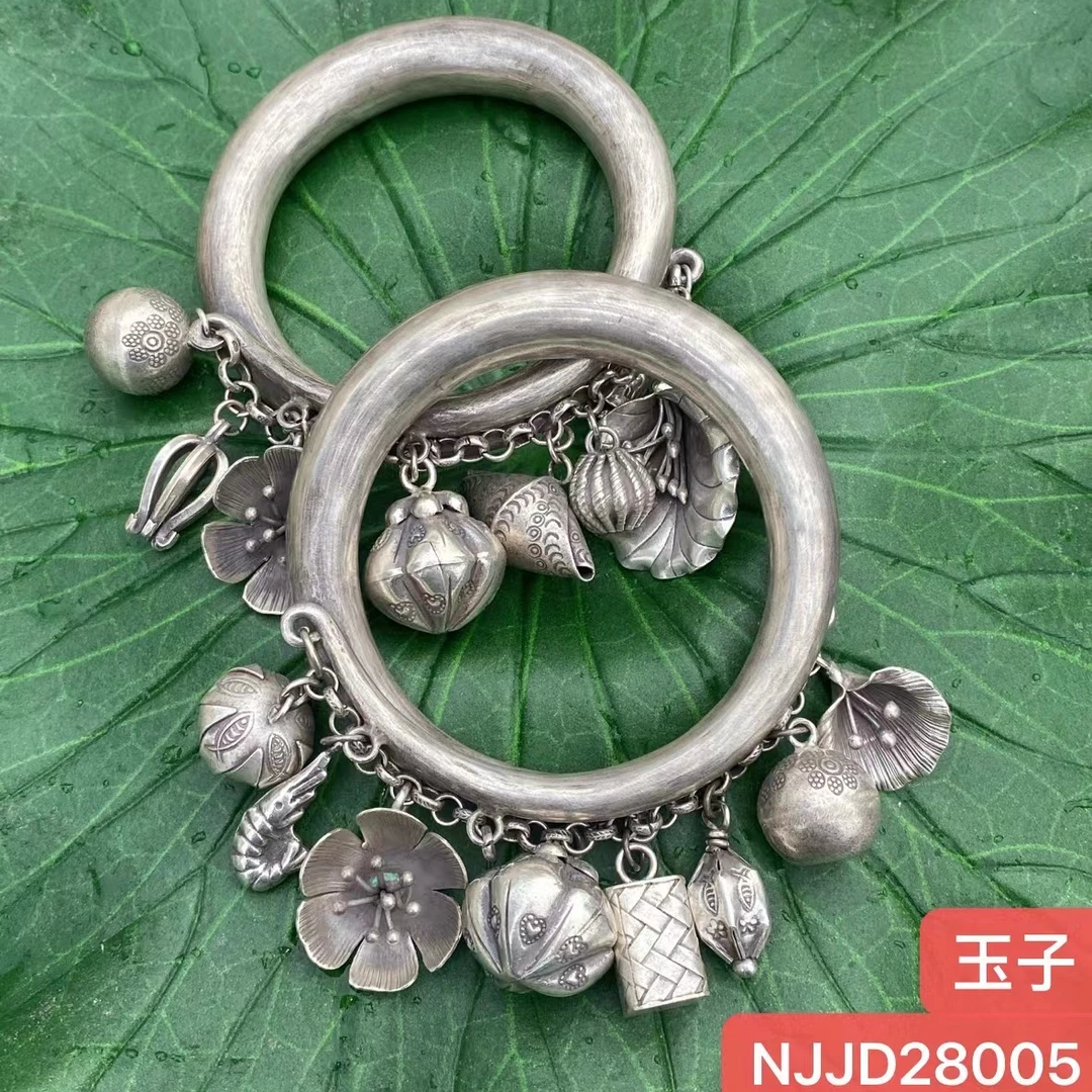 合金手镯 合金手镯娜家国风玉子老银手镯NJJD（28005）