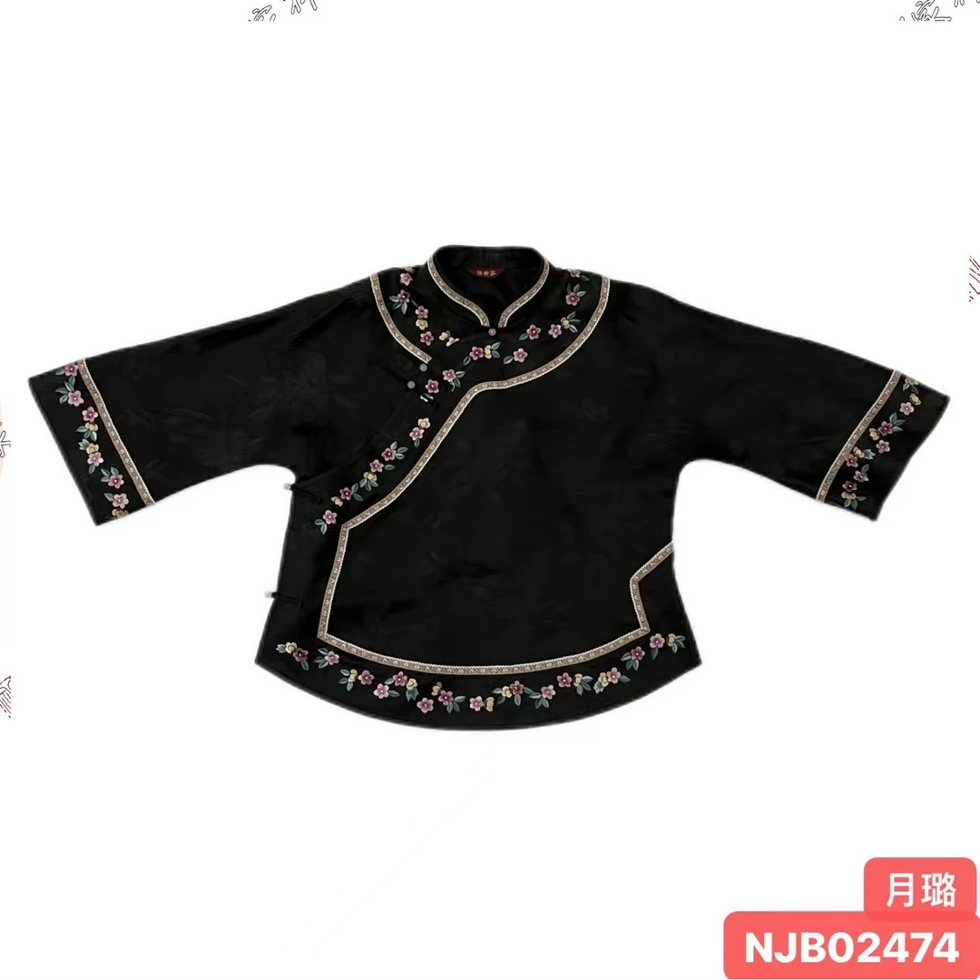 娜家国风月璐斜襟姐姐服上衣NJB（02474）时尚时尚黑色民族风短款