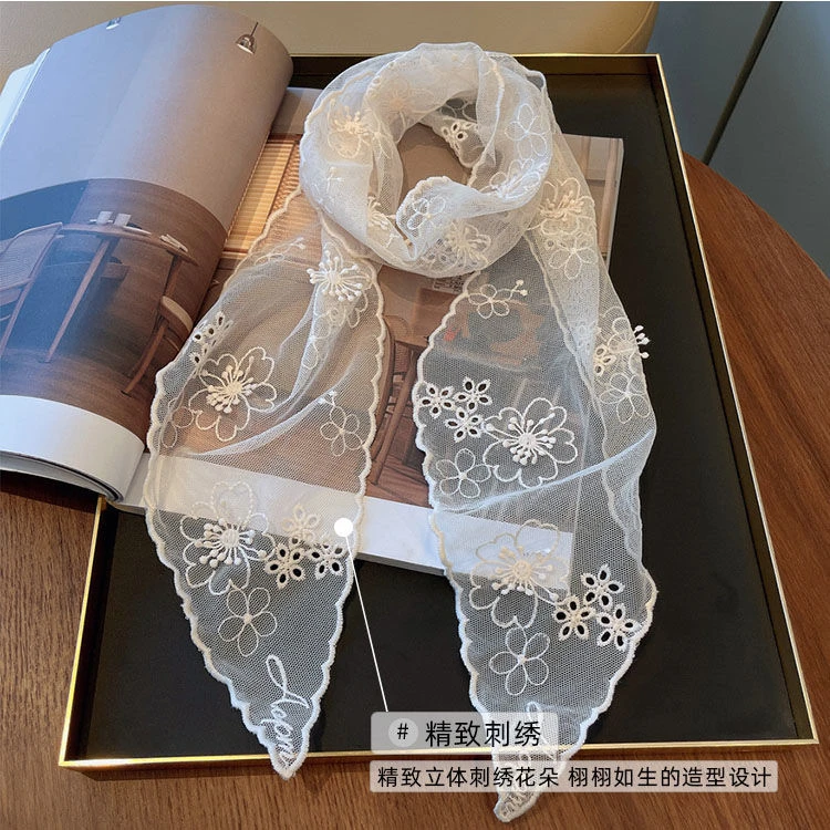 蕾丝绣花丝巾刺绣120x16洋气装饰领巾发带2024夏季新款旅行发饰