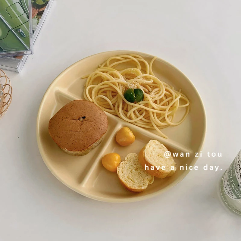 韩国ins高颜值陶瓷网红餐具韩风一人食分格盘奶黄早色餐盘