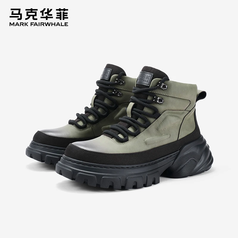 马克华菲2025年秋季高帮男鞋马丁靴新款运动靴潮牌厚底百搭工装靴