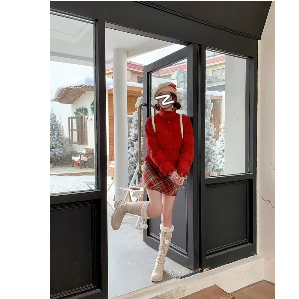 【冬日氛围】甜美显瘦百搭格子半身裙/正反两穿短款棉服YF 3025